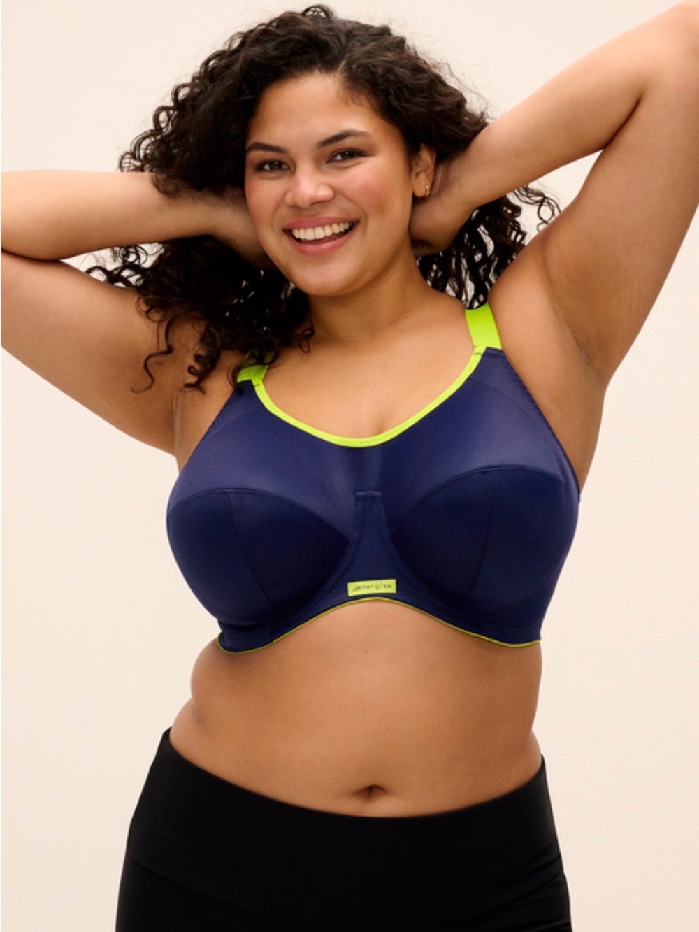 NWT Elomi Energise Full Coverage Sports Bra in Navy with Lime Trim 38O